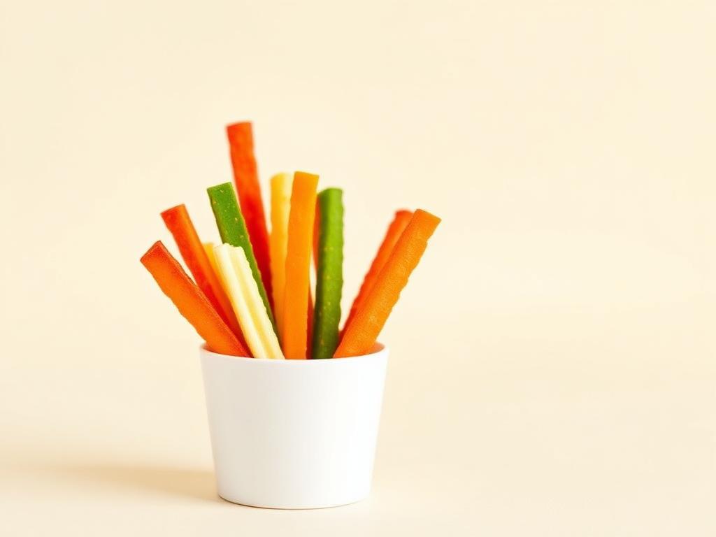 Colourful crisp vegetable snack sticks in a cup