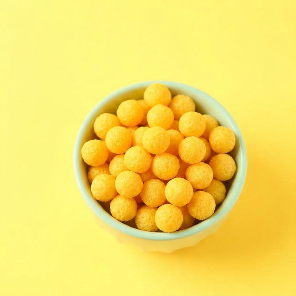 Round Yellow Puffs in a colourful bowl