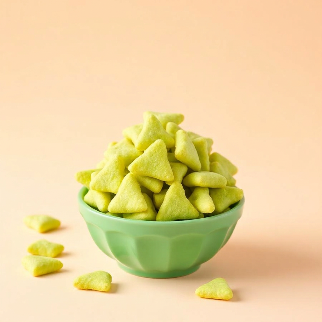 Triangle Green Puffs in a colourful bowl