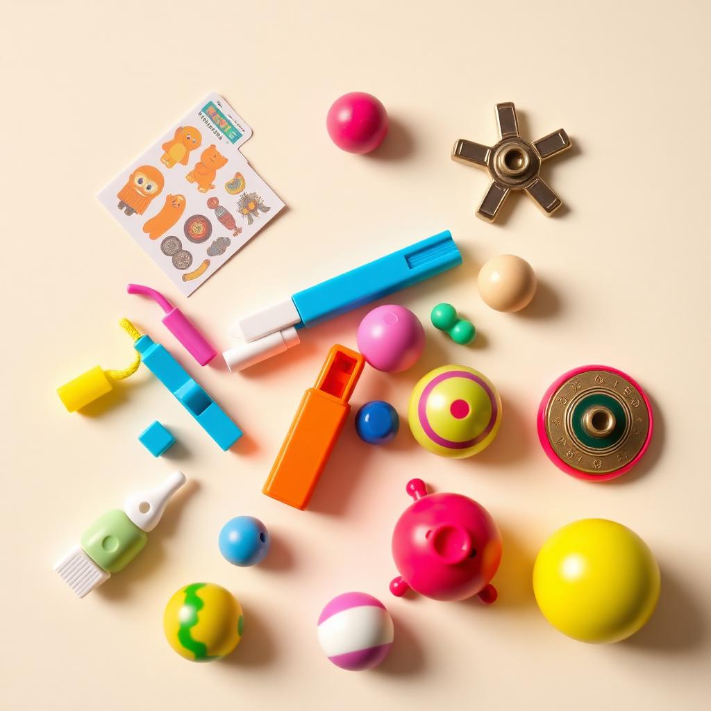 Stickers, erasers, whistles, bouncy balls and spinning tops